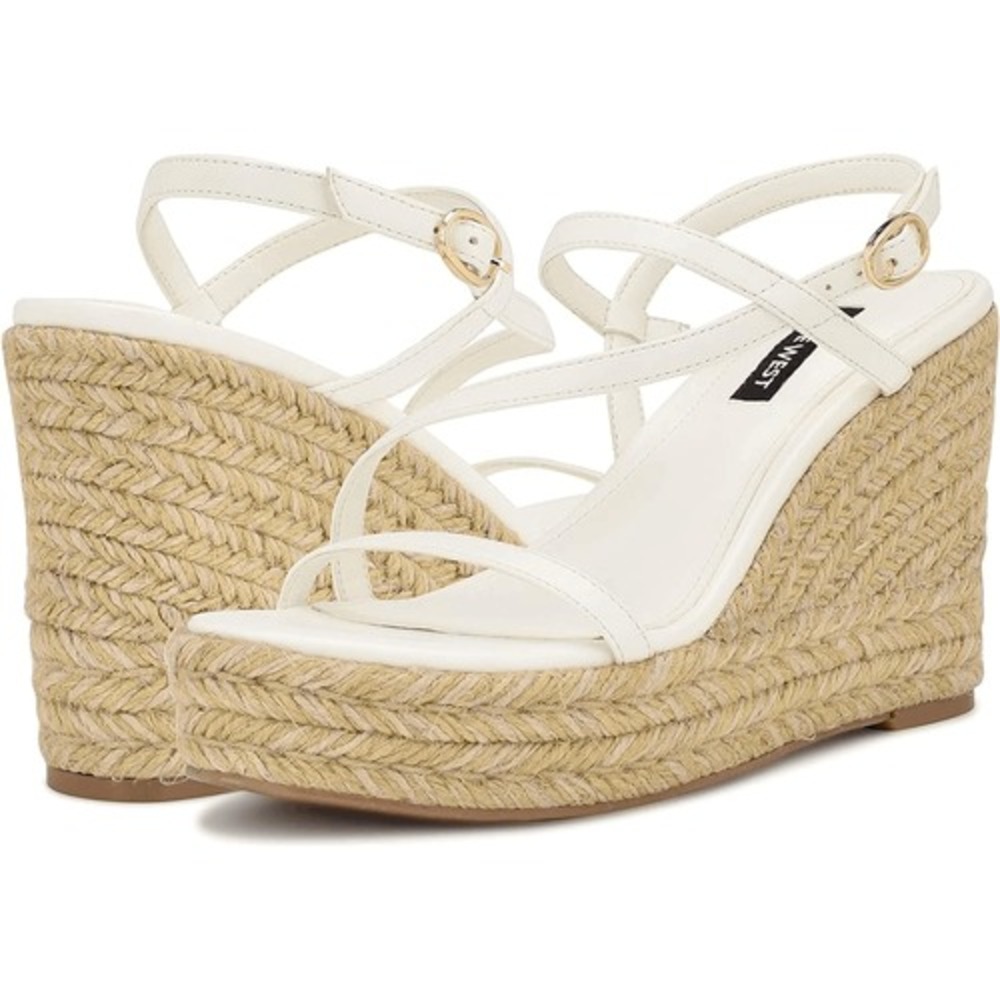 Nine West Women's Jills Espadrille Open Toe‎ Wedge Sandal White Size 7.5M